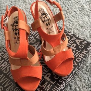 Orange and beige platform heels